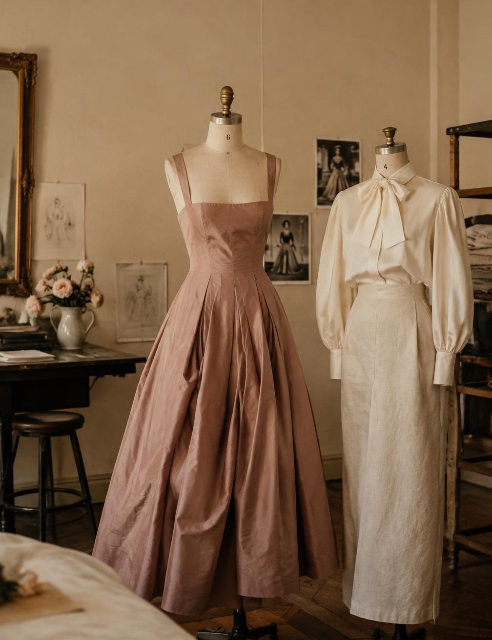 Vestido e blusa em manequins